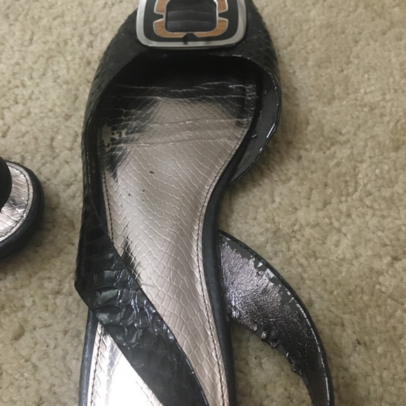 Sam Edelman Erica Flats Peep Toe Snakeskin Embossed Leather Slingback Black - Picture 7 of 13